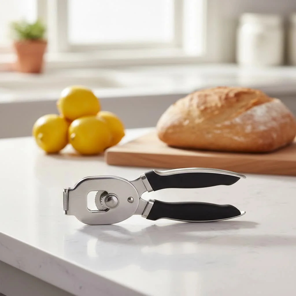 Vintage can openers on a wooden surface